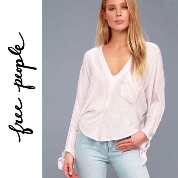💕 Free People Morning Solid White (Slight Pink Tone) Long Sleeve Top Large - Picture 1 of 15